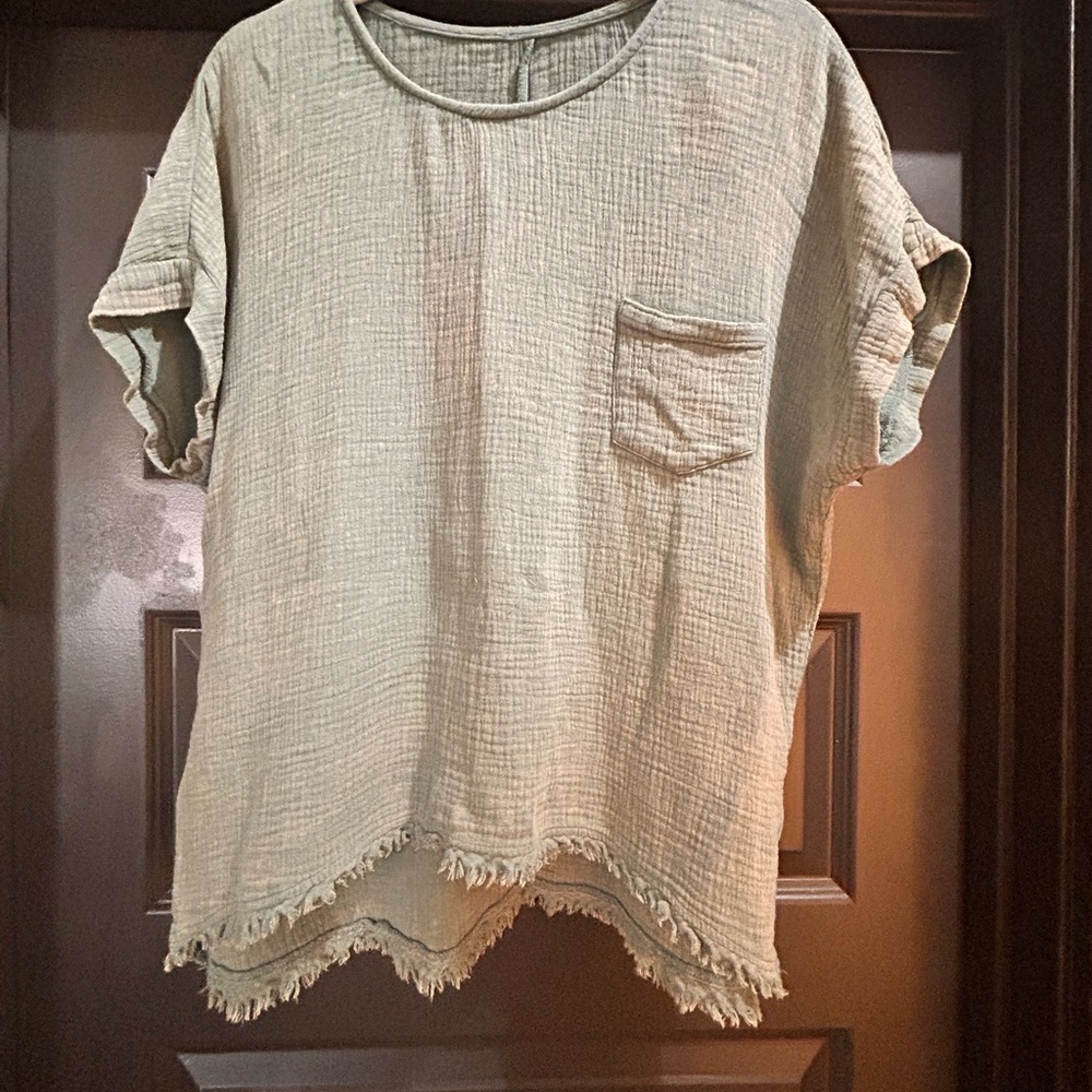 Casual Green Women's Cotton Gauze Oversized Top